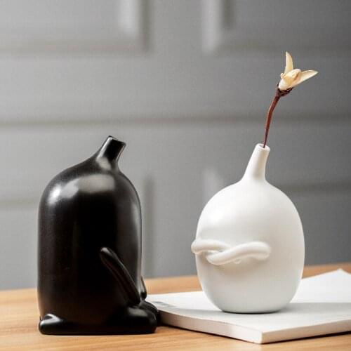 Modern Creative Ceramic Vase Black White Jingdezhen Porcelain Vases Dry Flower Crafts Ornaments Wedding Home Decoration