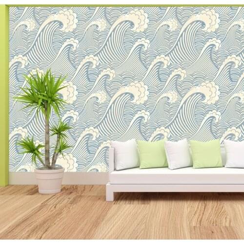 Modern 3d Sea Waves Painting Contact Paper Wall Papers Home Decor Wallpaper for Bed Room Walls Removable Stripe Wallpapers Mural