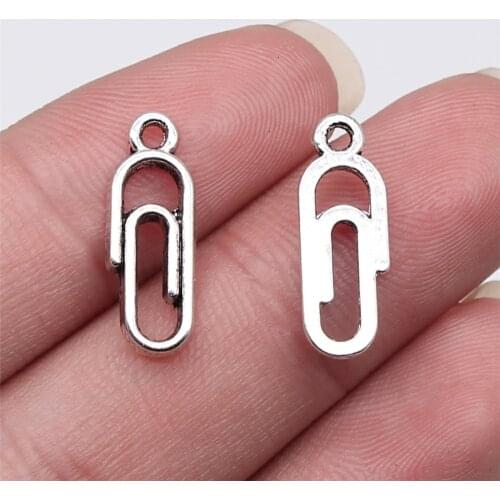 WYSIWYG 20pcs 19x7mm Antique Silver Color Paper Clip Charms Pendant For Jewelry Making DIY Jewelry Findings