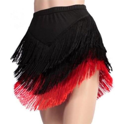 Womens Latin Dance Skirt Latin Fringed Tassels Skirt Irregular V-Shape Dance Wear Red Blue Green Black Big Size 5XL