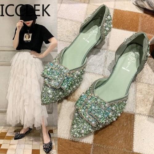 Women Med Thin Heel Shoes Pearl Pumps Lady Elegance Party Dress Match Sandals Pointed Toe Slip On Summer Sandals a045