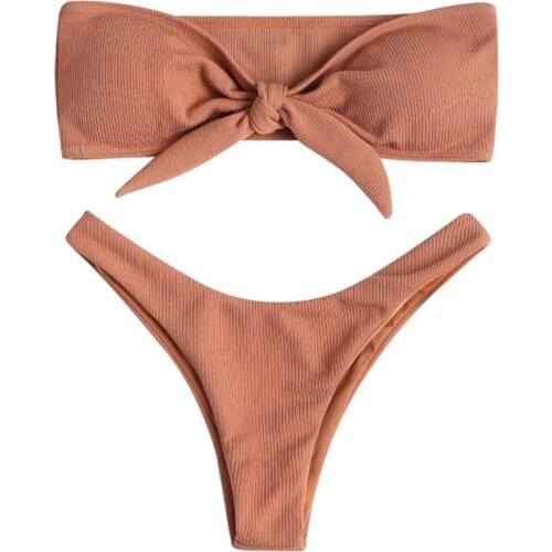 WomenS Sexy Solid Push Up Swimsuit Fashion Beachwear Bikini Bathing Suit Bandeau Bow Sexy Summer Swimsuit Bikini Z0123