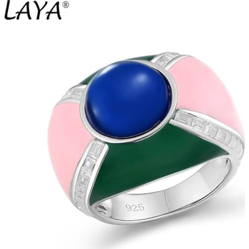 Laya Silver Square Ring For Women Pure 925 Sterling Silver Retro Style High Quality Zircon Created Crystal Glass Enamel Jewelry