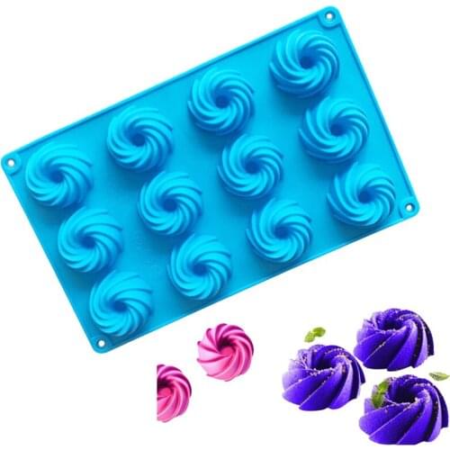 12 Cavity Silicone Mould Cake Decorating Moulds Swirl Shape Silicone Cookie Mold For Pudding Ice Cream Baking Pan Pastry Tool