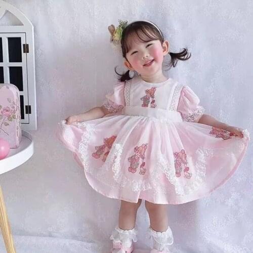 2pcs Customized Children and Little Girls Princess Party Birthday Doll Collar Eid Dress Kids Dresses for Girls Flower Girl Dress