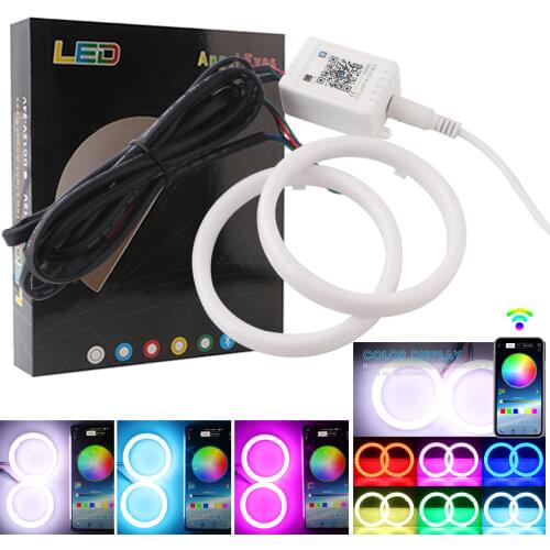 60-70-80-90-95-100-110-120mm RGB Angel Eyes Bluetooth APP Control Halo Rings COB Cotton Led Car Auto Signal Driving Headlight