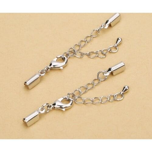 LOULEUR 5Sets/lot Copper Flat Leather Cord End Fastener Clasps Jump Ring Adjustable Chains End Lobster Clasps Connectors