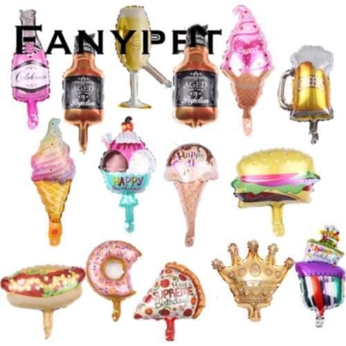 50pcs Mini Wine Bottle Foil balloons Ice Cream Pizza Donut Beer Whisky Shape Style globals kids Birthday Party Decor supplies