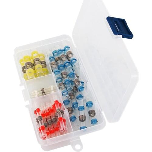 50pcs New Heat Shrink Solder Sleeves Wire Crimp Butt Terminals Connectors with Box 1.5-6.0mm Terminals for Wire