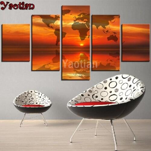 5D DIY Diamond Painting Hot selling home art, Abstract World Map cross stitch full square/round diamond mosaic embroidery 5 Pcs