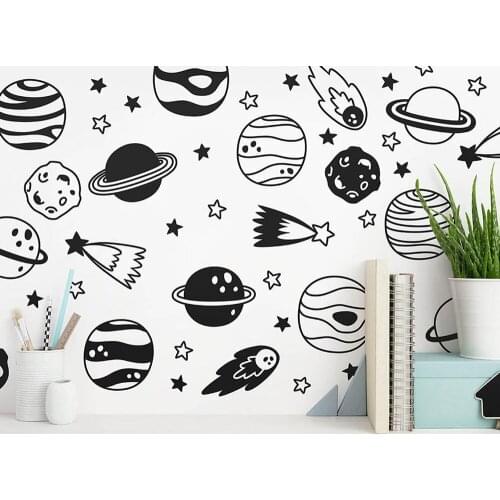 90Pcs Space Star Planet Wall Decal Playroom Nursery Sky Astronomy Wall Sticker Bedroom Vinyl Home Decor