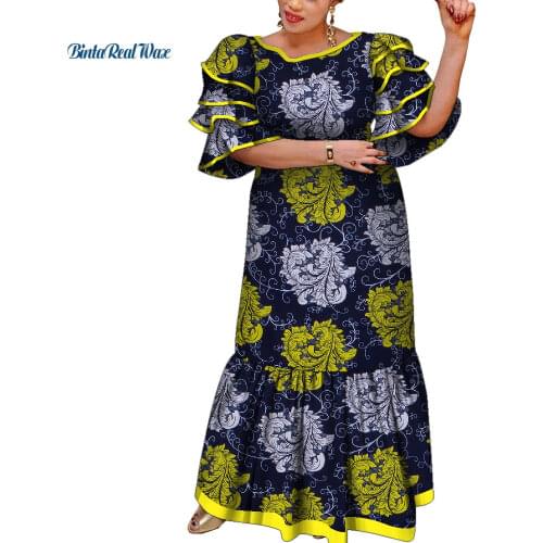 African Dresses for Women Print Multilayer Sleeve Long Dresses Vestidos Bazin Riche African Ankara Dresses Women Clothing WY9223