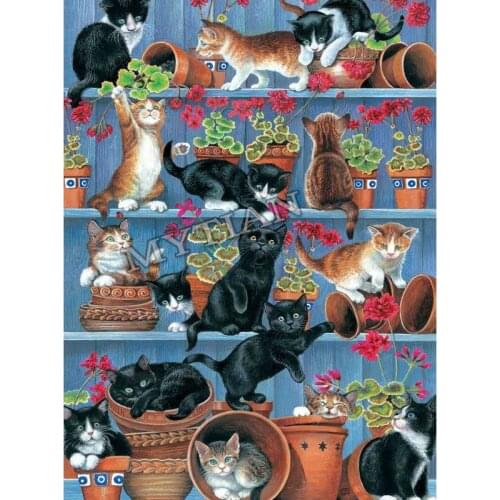 5D DIY Diamond Embroidery cute Cats with flower pot Picture Rhinestone Full drill 3D Diamond Painting Cross Stitch Mosaic Decor