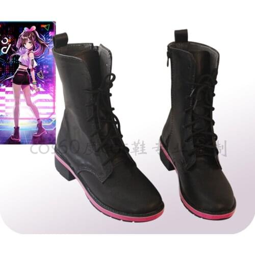 Anime Cosplay Kizuna AI 1st Shoe Black Boots Cosplay Punk Shoe Custom Made A