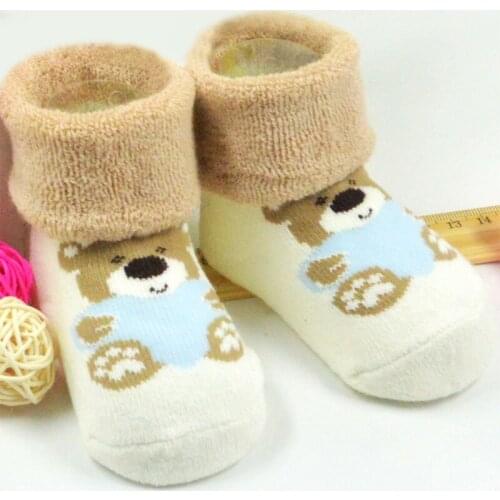 Free Shipping 3Pair/Lot Infant Newborn Non-Slip Socks Cute Bear Boys Girls Socks 100% Cotton Suitable 3M-3 Year Baby Sock