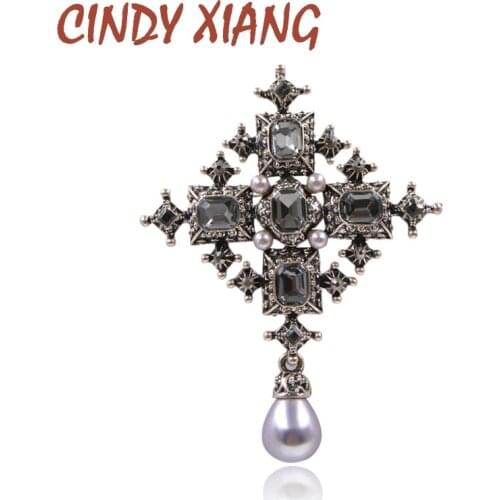 CINDY XIANG New Crystal Cross Brooches Unisex Women and Men Fashion Vintage Large Pins Black Color Cool Design Baroque Style