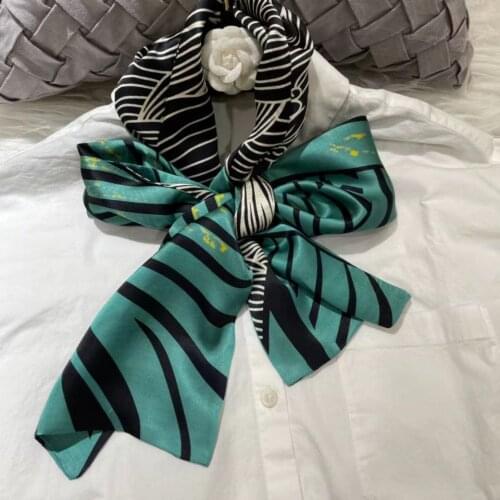 BYSIFA| Silk Ribbon Fashion Black Green Striped Women Long Silk Hijab Scarf Elegant Headscarves Scarves 155*15cm