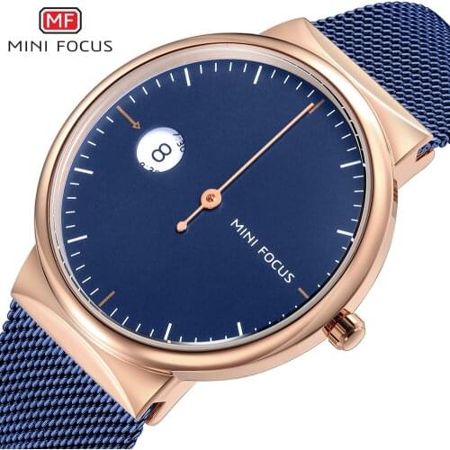 MINIFOCUS Simple Design Fashion Men Watches Quartz Wristwatch Stainless Steel Mesh Strap Clock Male Relogio Masculino