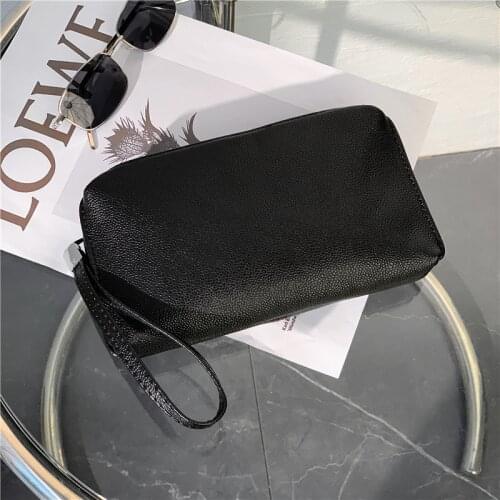 Black Soft Leather PU Clutch Bag Wrislet for Men Business Casual Long Purse Male Card holder Big Wallet Phone Pouch Storage Bag