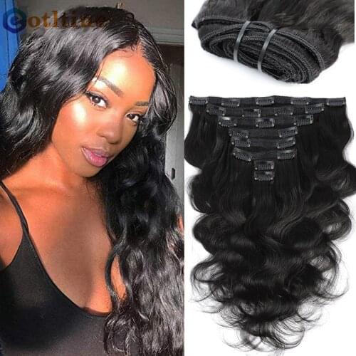 Eotltiue Hair Brazilian Body Wave Clip In Human Hair Extensions 8 Pcs/Set Natural Color Clip Ins Remy Hair 8-24 Inches For Women