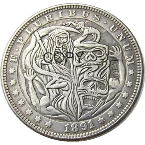 HB(68)US Hobo 1891 Morgan Dollar Skull Zombie Skeleton Silver Plated Copy Coins