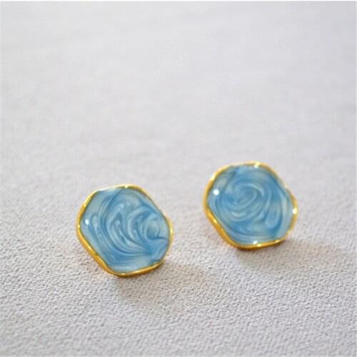 Graceful starry sky vast ocean handmade enamel glaze starry sky blue round wave flower stud earrings