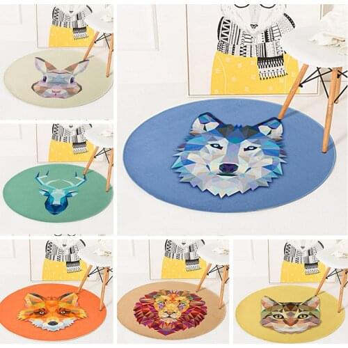 Creative Geometric Carpet Animal Print Round Kids Rug Bedroom Living Room Home Decor Thicken Soft Carpet Non-Slip Floor Mat