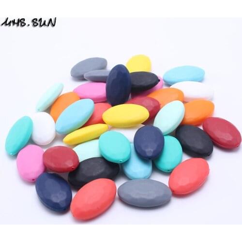 MHS.SUN 100% food grade silicone beads chewable 30*18mm flat oval beads safety teething jewelry accessories for nursing baby kid