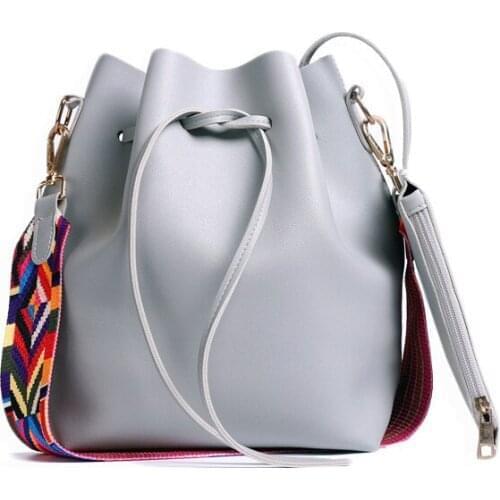 Fsislover Fashion Women Bucket Bag Girls Bags for Girls PU Leather Women Messenger Bags Colorful Strap Handbag Drop Shopping