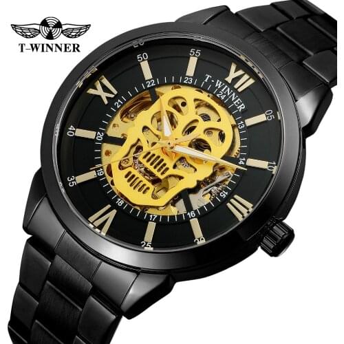 T-Winner Mens High Quality Automatic Self-wind Skeleton Analogue Steampunk Watch Clock with Stainless Steel Bracelet WRG8141M4