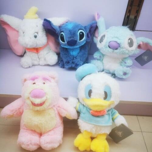 Disney Soft Long Plush Toys Cartoon Stitch Donald Duck Dumbo Strawberry Bear Animal Stuffed Toys Dolls Kids Xmas Birthday Gift
