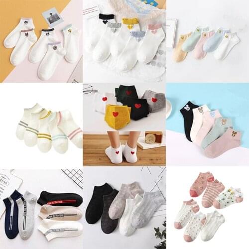 5 Pairs Women Cute Animal Boat Socks Pack Cartoon Kawaii 3D Ear Cotton Cat Dog Invisible No Show Short Ankle Sock Slippers