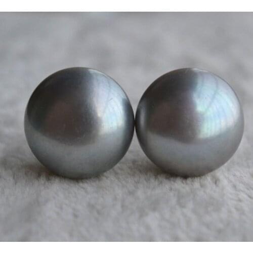 New Arrival Favorite Pearl Jewelry 11mm Gray Huge Genuine Freshwater Pearl Silver Stud Earrings Fine Jewelry Lady Gift