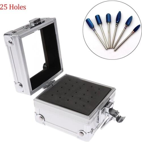 New 25 Holes Nail Drill Grinding Bit Holder Box Display Storage Container Nail Polishing Head Stand Metal Organizer Case