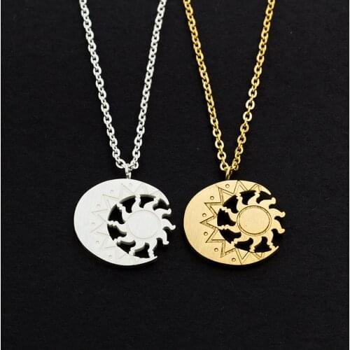 Wholesale 10pcs Sun & Moon Pendants Necklaces For Women Vintage Jewelry Stainless Steel Crescent Eclipse Choker Necklace