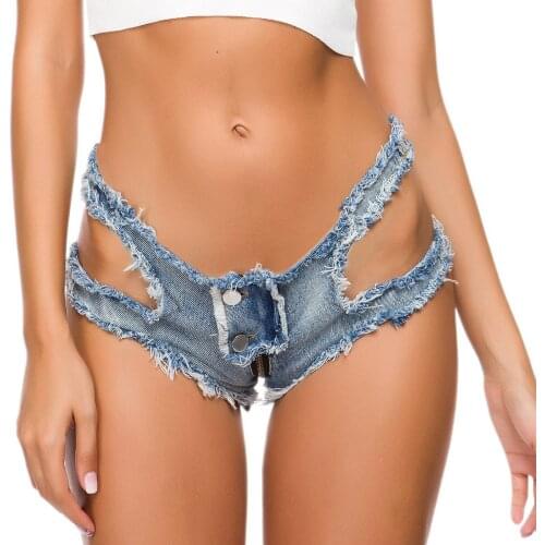 Sexy Women Low Waist Hole Hollow Out Button Fly Jeans Denim Shorts Feminino Nightclub