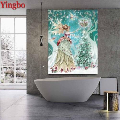 Full Square Round Diamond PaintingChristmas tree cartoon elf fairy DIY Diamond Embroidery Rhinestone Mosaic Pictures by Numbers