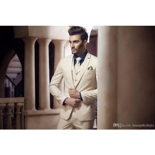 Latest Coat Pant Designs Beige Champagne Men Suit Slim Fit 3 Piece Groom Tuxedo Custom Suits Prom Party Blazer Terno Masculino U
