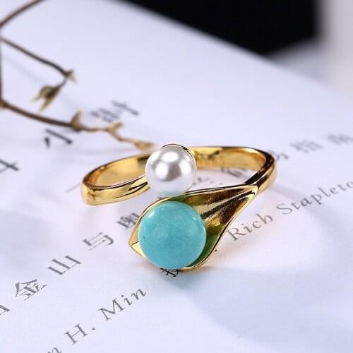 2018 Sale Real Anel Feminino S925 Sterling Gold-plated Korean Mosaic Inlaid Pearl Womens High-end Joker Opening Ring Wholesale