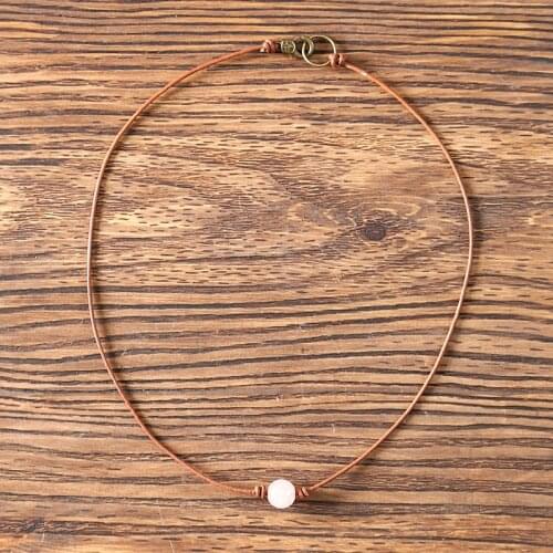 Handamde Leather Necklaces Semi Precious Stone Short Chokers Necklace Women Statement Necklaces Jewelry