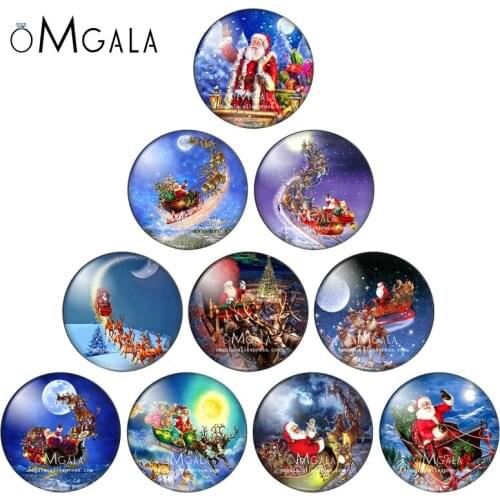 Merry Christmas Santa Claus With Reindeer Art 10mm/12mm/18mm/20mm/25mm Round photo glass cabochon demo flat back Making findings
