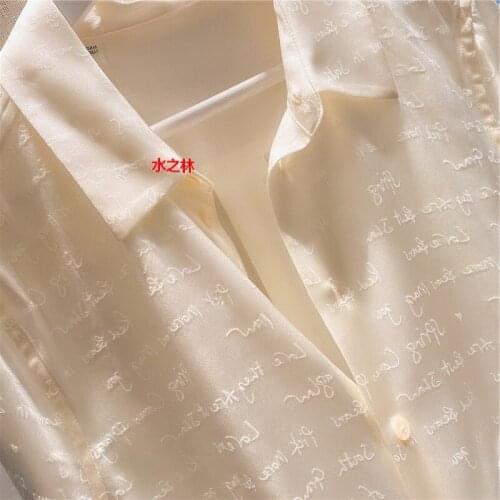 Early Fairy face spring new letter jacquard silk shirt white professional commuter Long Sleeve Silk Shirt girl