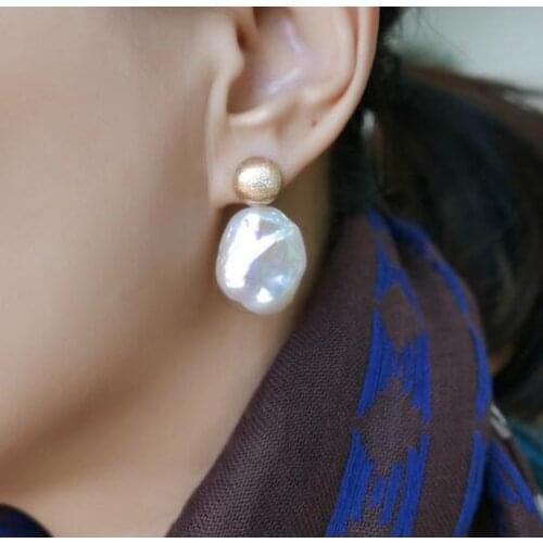 Chic Big 17-18mm Freshwater Kasumi White Pearl Drop Earrings 925 Sterling Silver