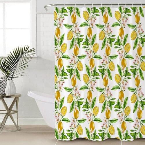 Lemon Texture Watercolor Art Shower Curtains Waterproof Bathroom Curtain Frabic Polyester Bathroom Curtain with Hooks
