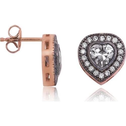 Tevuli 925 Sterling Silver Diamond Montür Heart Womens Earrings