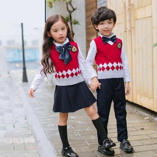 British Children School Uniform Girls Boys Academy V Collar Sweater Vest Kids Kindergarten Uniform Primary School Clothes Set