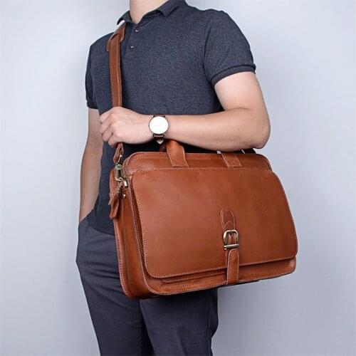 Nesitu Vintage Thick Brown Coffee Genuine Leather Office Men Briefcase Messenger Bag Male 14'' Laptop Portfolio Highend M6020