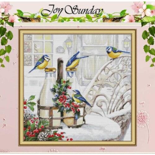The bird on the milk bottle counted Cross Stitch 11CT 14CT Cross Stitch Set DIY Animals Cross-stitch Kit Embroidery Needlework