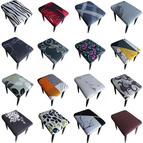 Flower Printed Seat Protector Square Stool Chair Cover Removable Dustproof Elastic Stool Covers For Bedroom Kitchen Square Stool