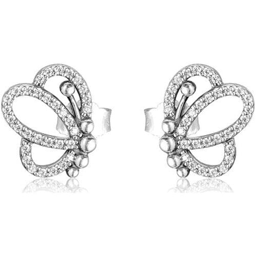 2019 New Arrival Clear CZ Butterfly Outlines Stud Earrings for Women Spring Crystal 925 Sterling Silver Earrings Women Jewelry